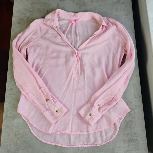 Lilly Pulitzer Pastel Pink Long Sleeve Lightweight Popover Collared Blouse XS - Picture 15 of 15